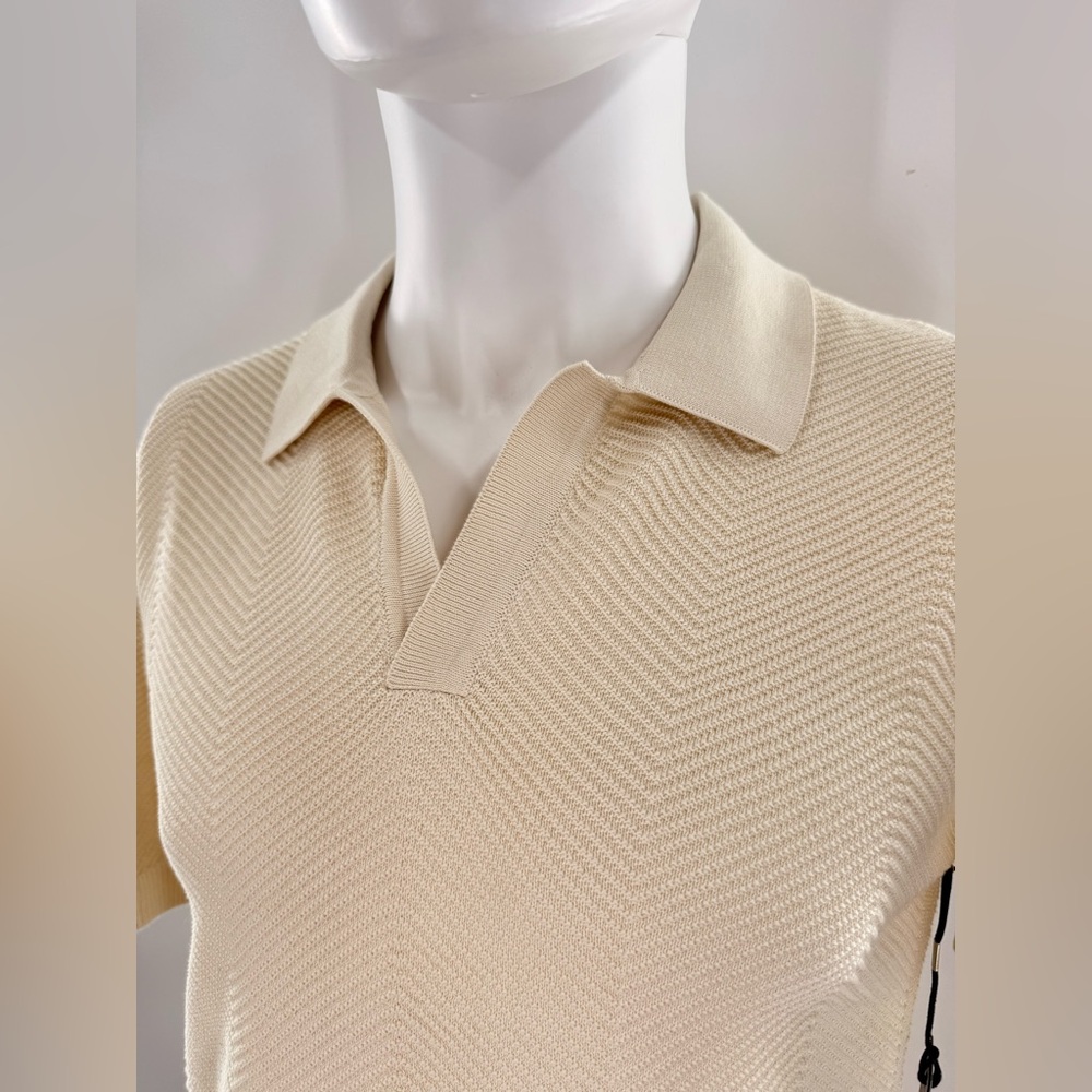 NWT Karl Lagerfeld Paris Textured Open Collar Polo - Picture 8 of 15